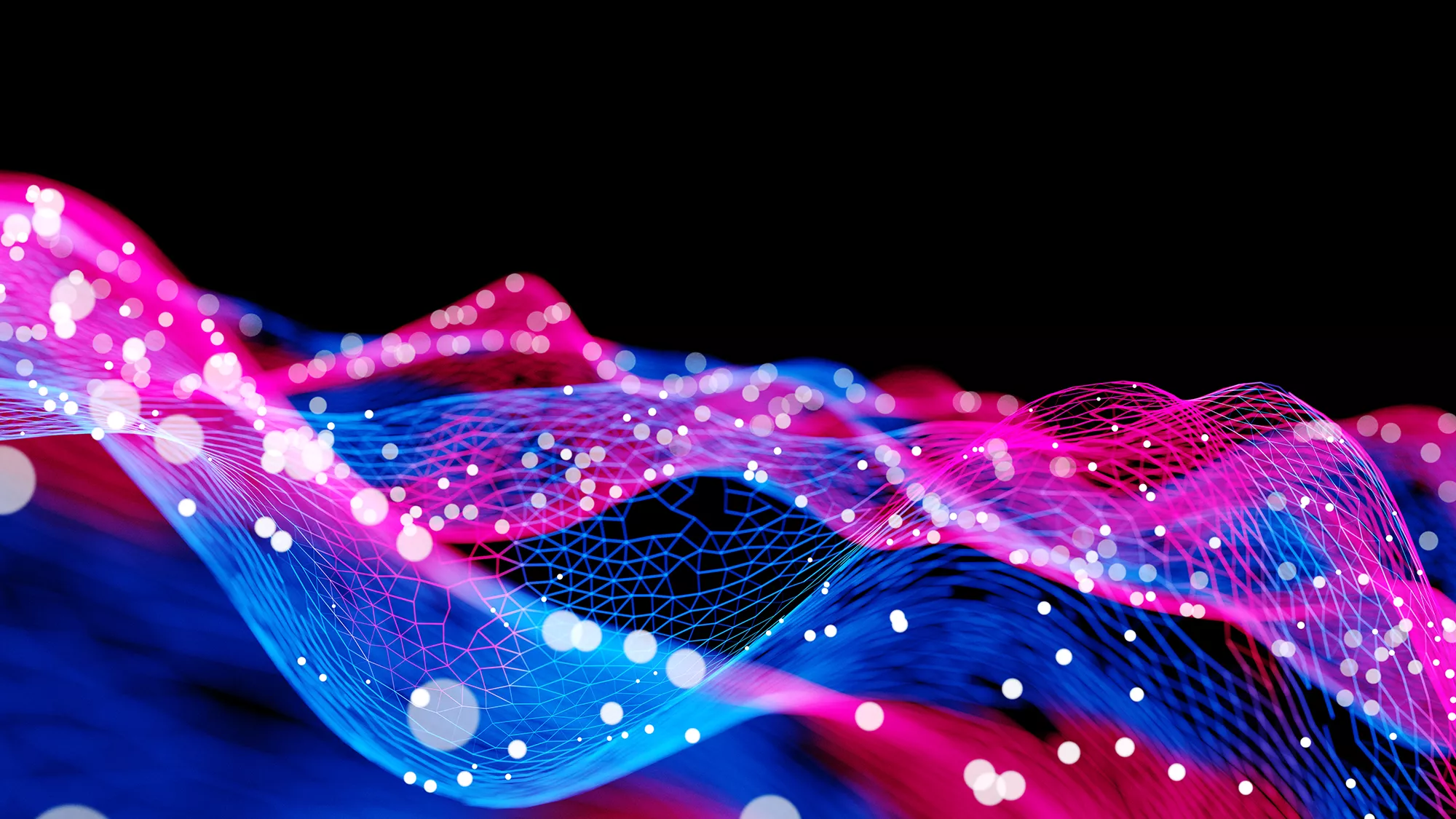Abstract blue red point waveform on black background
